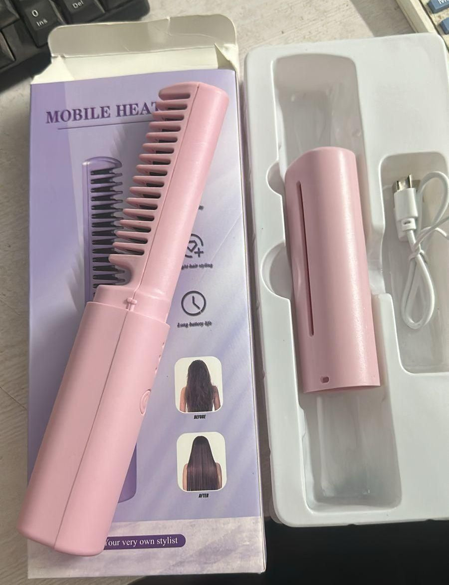 Portable Mini Hair Straightener Cordless Rechargeable Mini Adjustable Hair Straightener Hot Comb