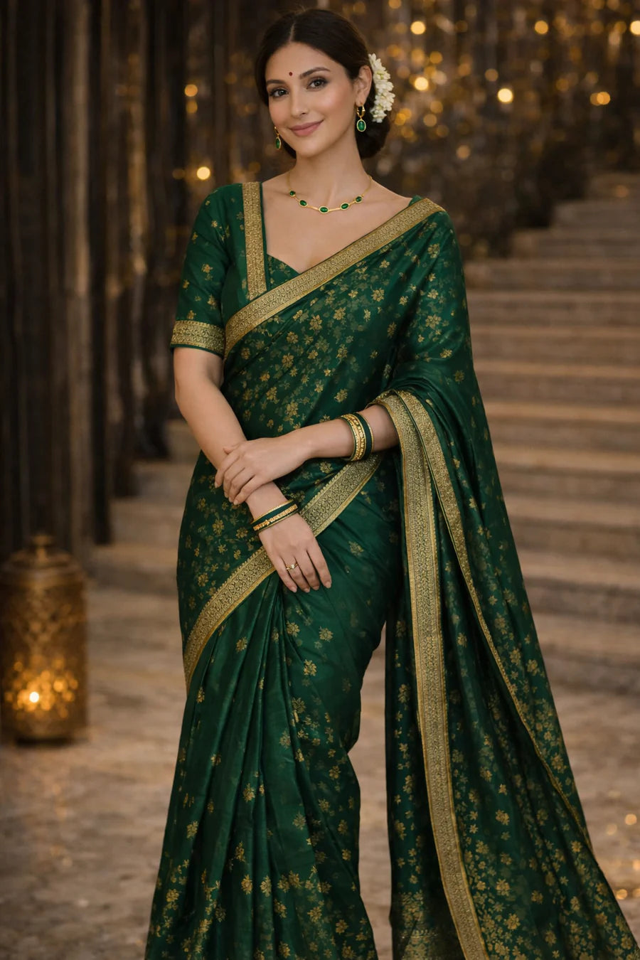 Oval Green Crystal Pendant Necklace Set With Bracelet